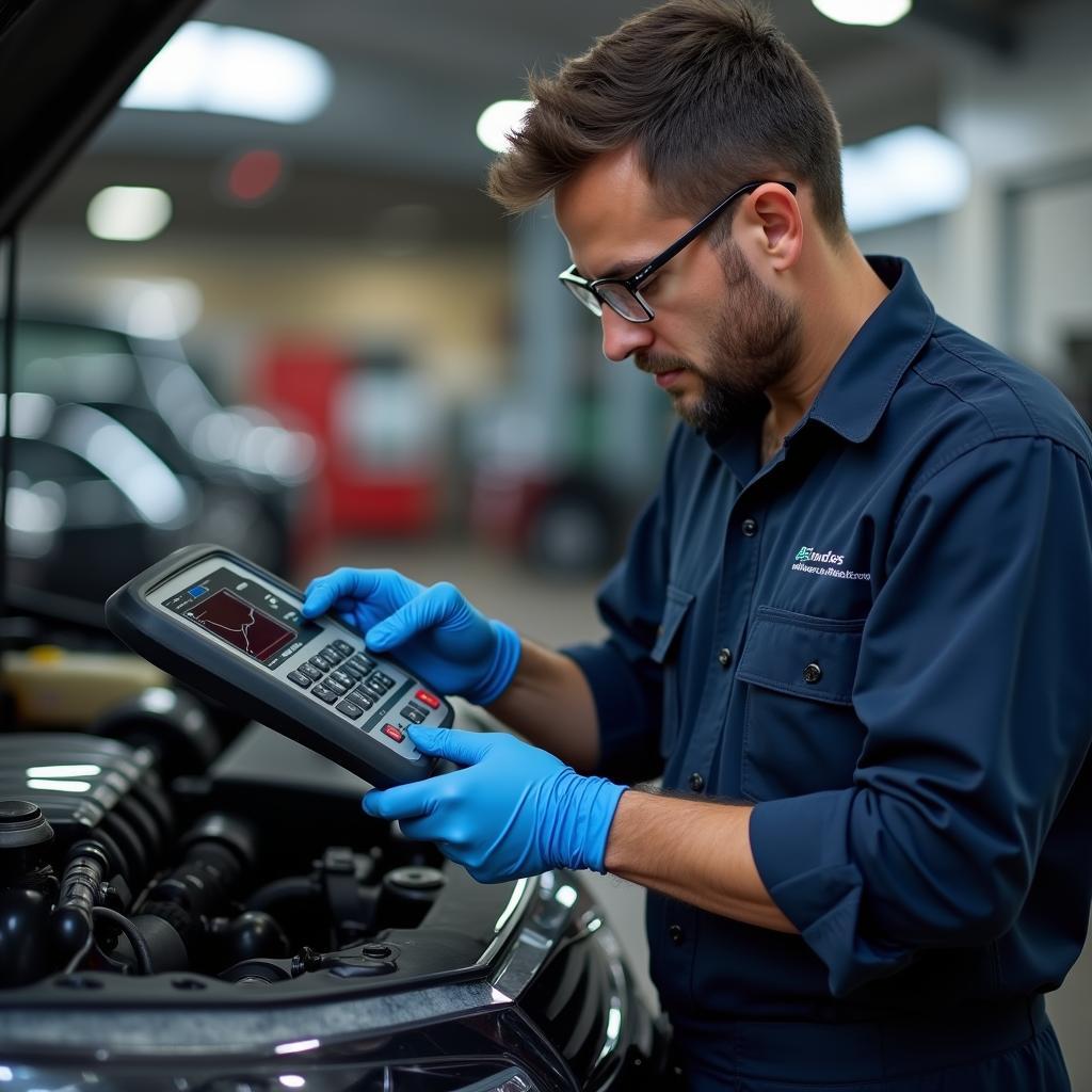 Experienced mechanic performing a thorough car inspection