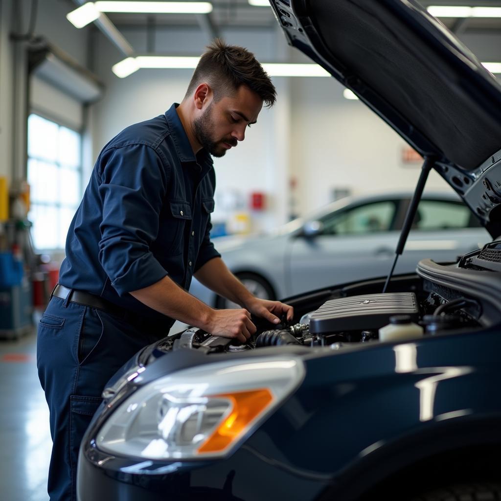 Skilled mechanic performing car service near Manipal County Road