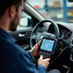 Mechanic Performing a Diagnostic Check on a Car