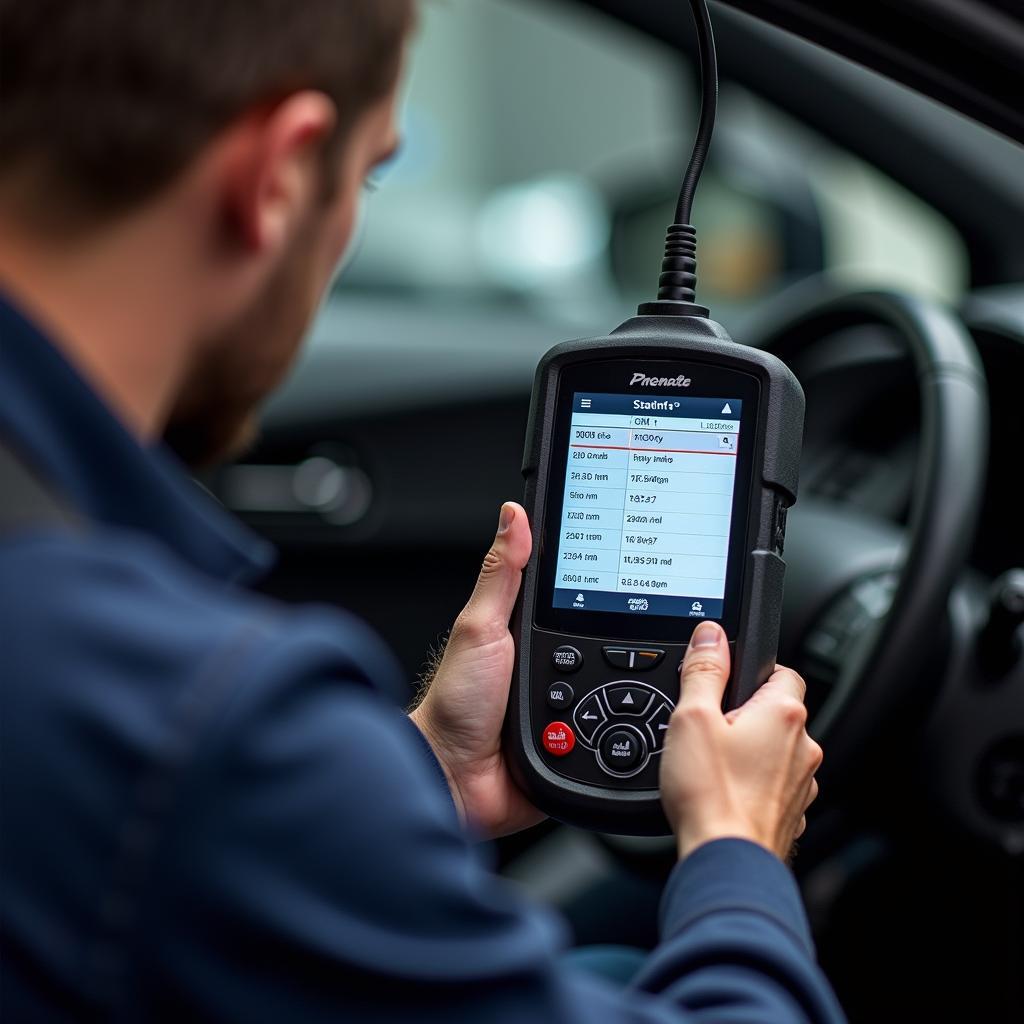 A mechanic performing a diagnostic check on a car