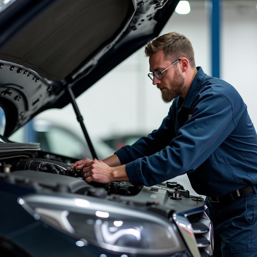 Mechanic Conducting Routine Car Maintenance Check