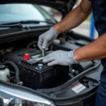 Mechanic Replacing a Car Battery