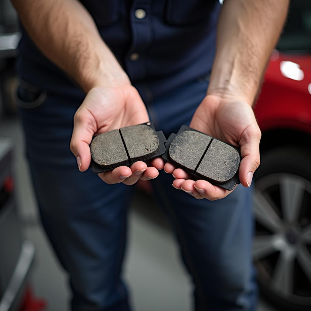 Mechanic Showing Customer a Worn Car Part