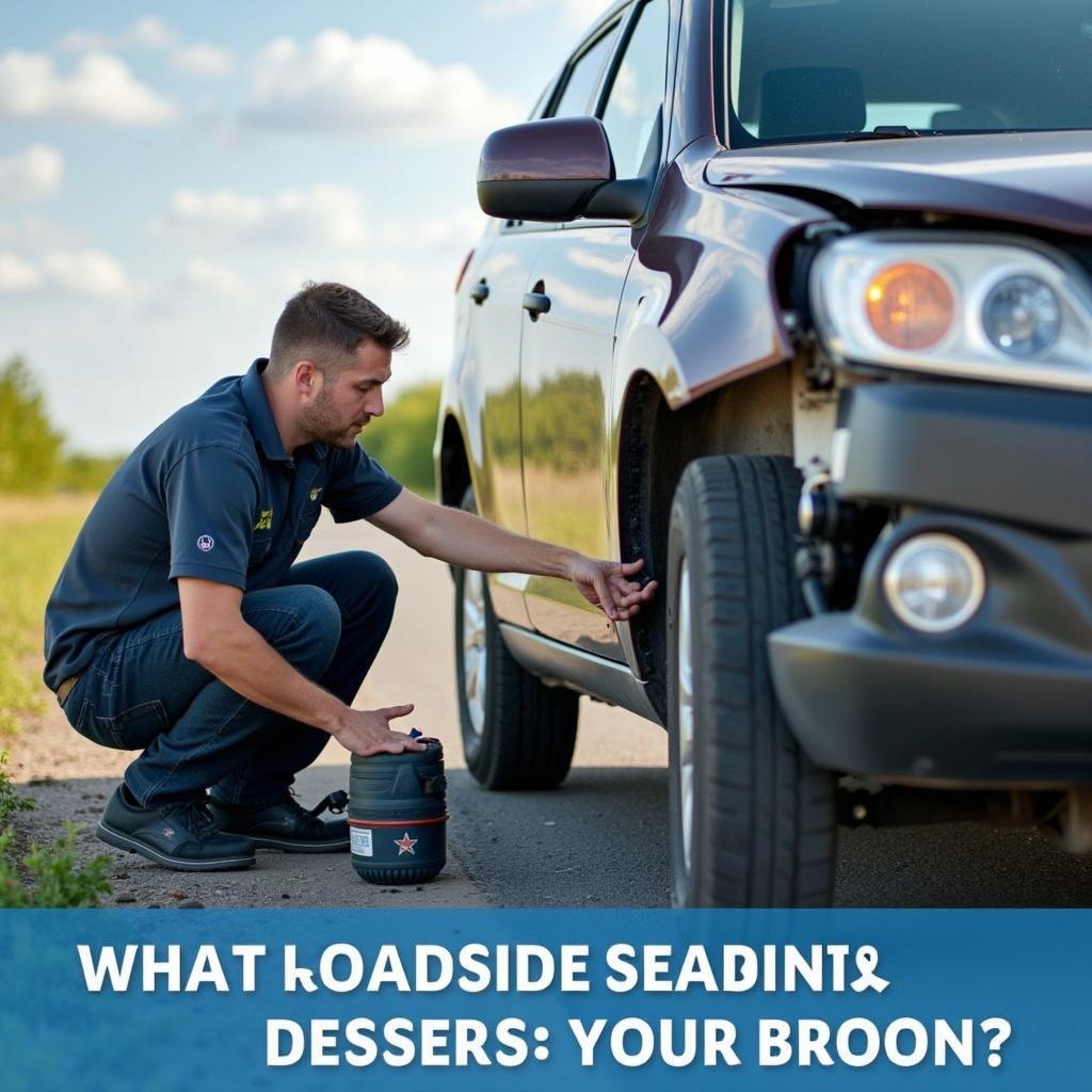 Mechanic working on a broken down car at the roadside