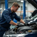 Mechanic Working on a Car Engine