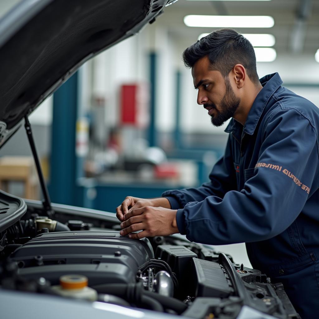 Mechanic Working on Car Engine in Banjara Hills