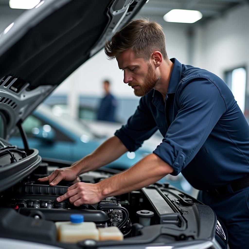 Mechanic Working on a Car Engine in Hulmale