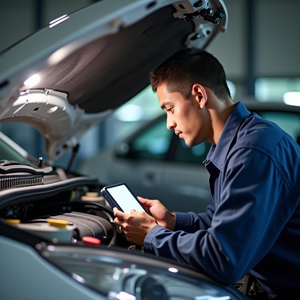 Mechanic working on a car engine in Karimnagar