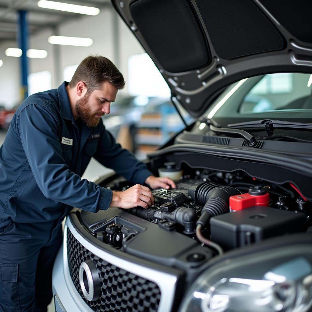 Mechanic Working on Smart Car Engine