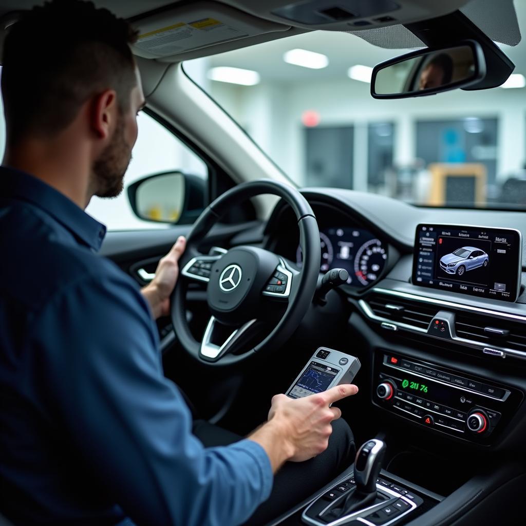 Modern diagnostic equipment being used at a car service center in Meerut