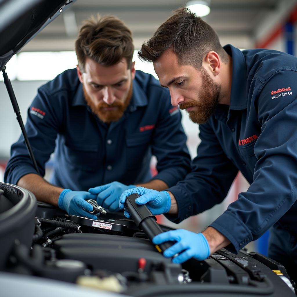 Expert technicians working at a car service center in Mehdipatnam