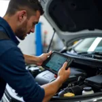 Mechanic Checking Car Engine During Midterm Service