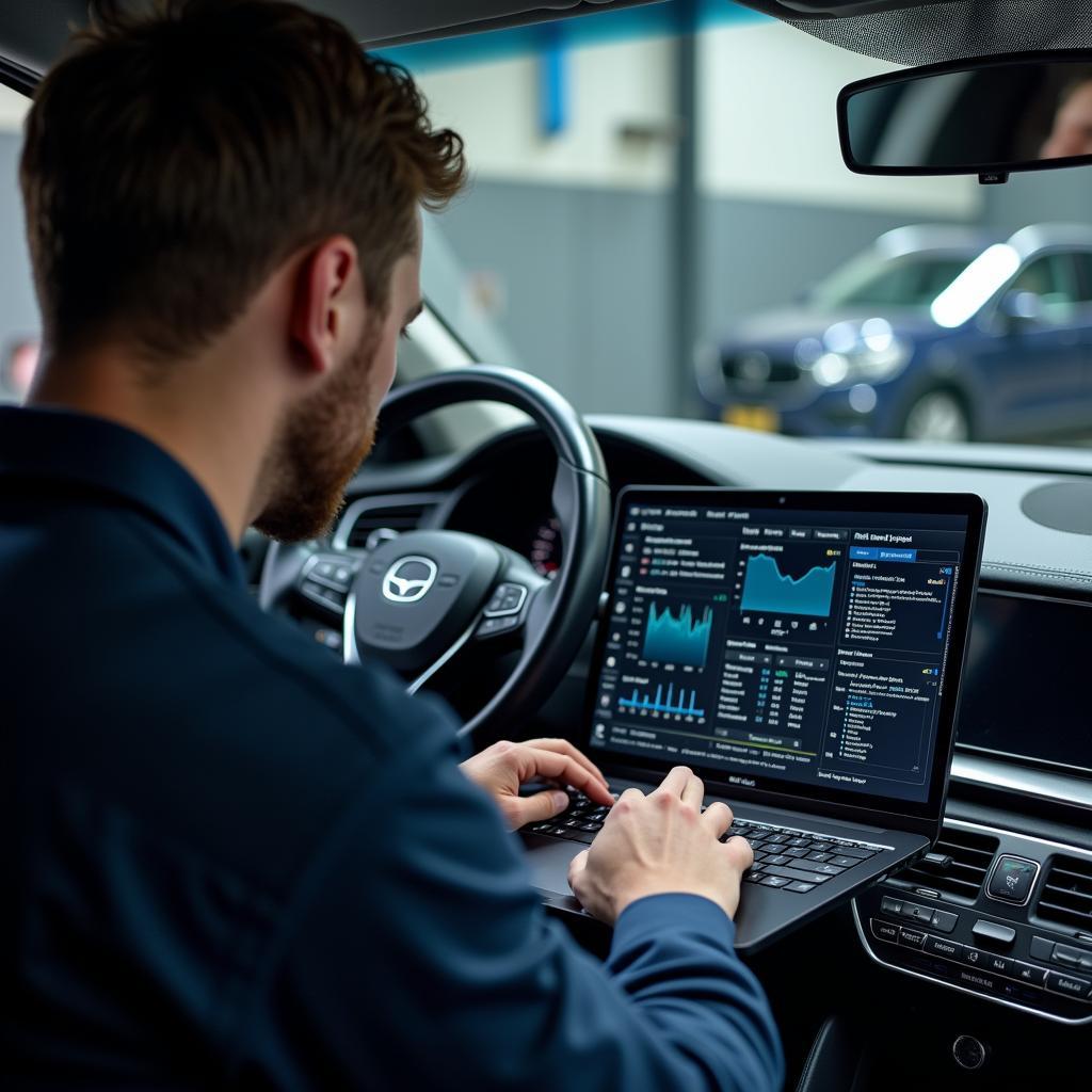 Millennium Car Service Technician using Diagnostic Software