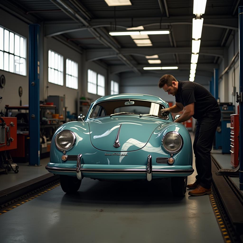 Classic Car Undergoing Restoration in a Minicher Car Service