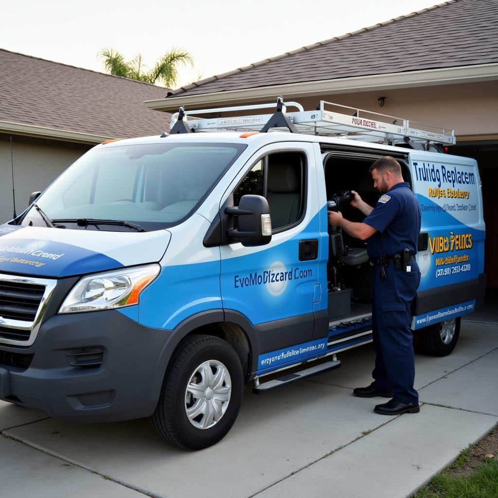 Mobile Car Battery Replacement Service Van at a Customer's Location