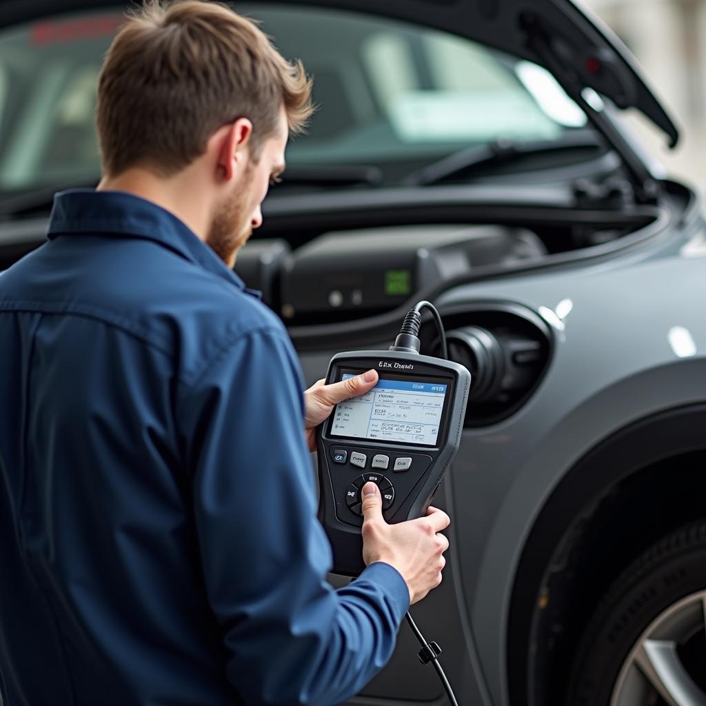 Mobile Mechanic Performing a Diagnostic Check