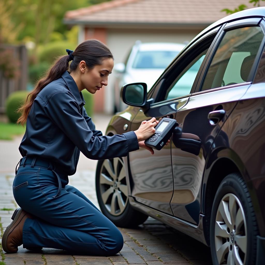 Mobile Mechanic Repairing a Car at a Client's Home