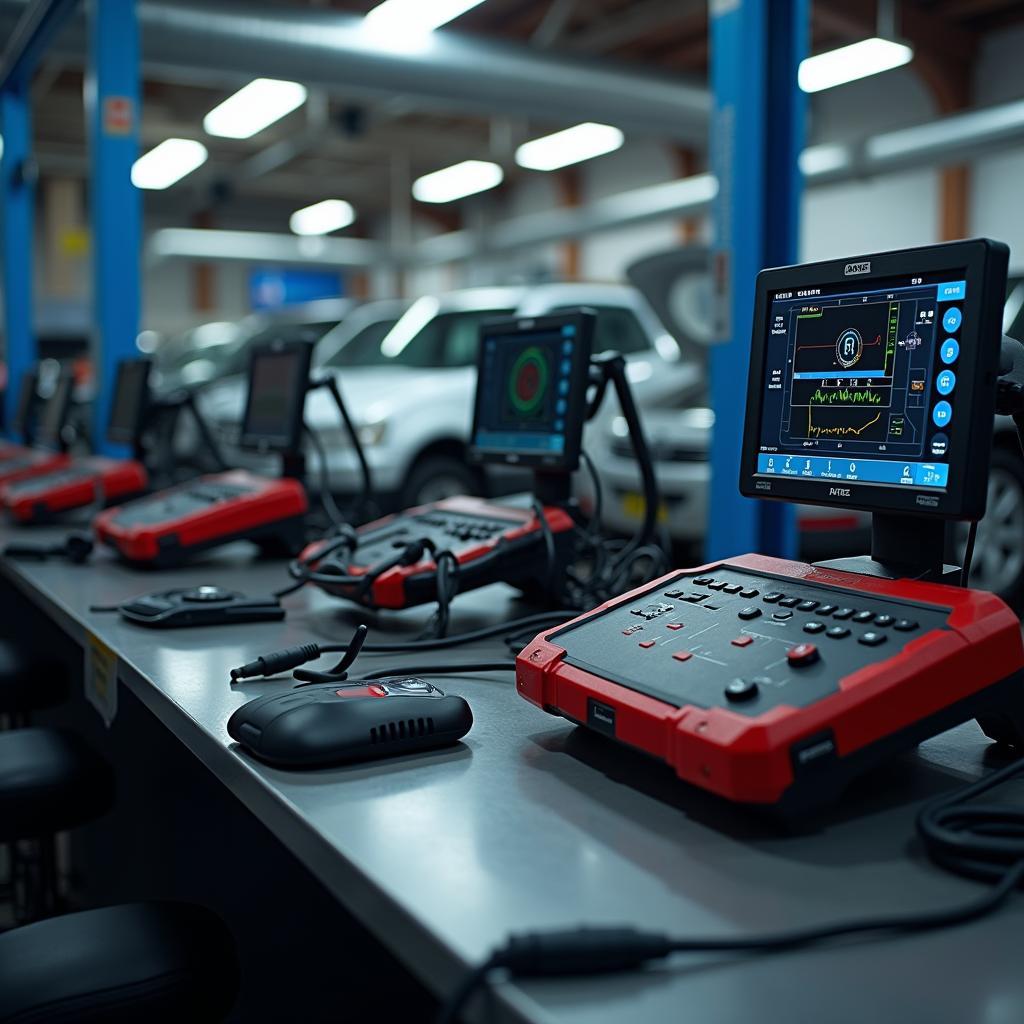 Modern car diagnostic equipment in a Karimnagar service center