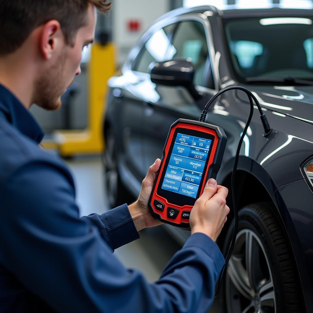 Modern car diagnostic tools in a service center