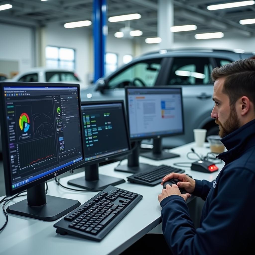 Advanced diagnostic equipment in a car service centre in Jhansi