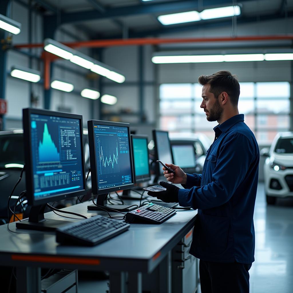 Modern Car Service Technology: Diagnostic Computer and Tools