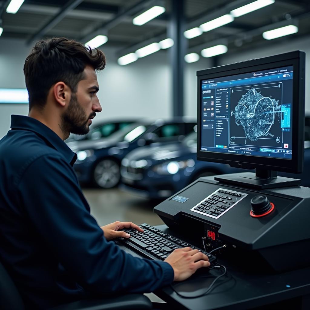 Modern Diagnostic Equipment at an Indian Car Service Station