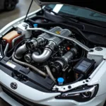 Close-up view of a modified car engine bay