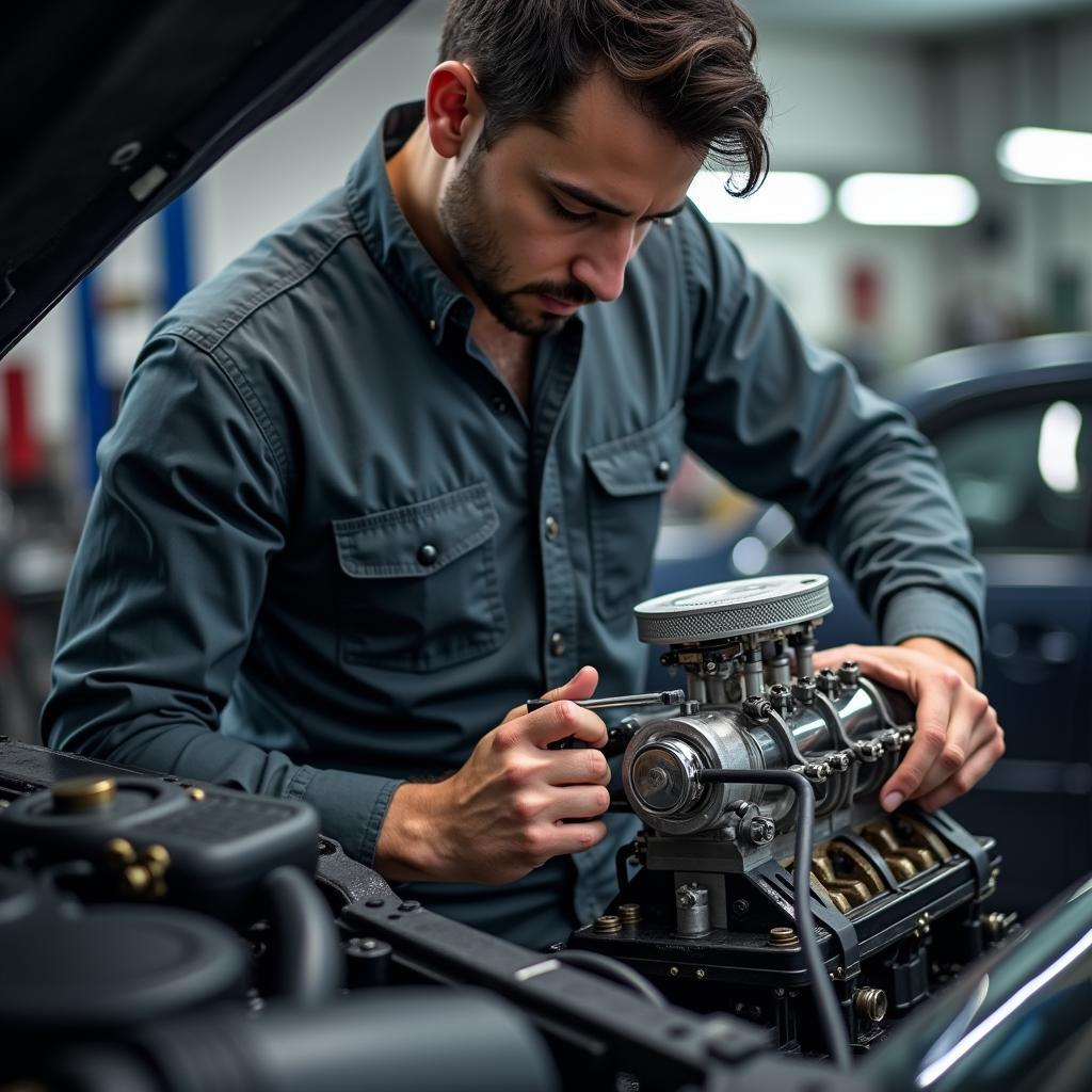 Mechanic Servicing a Modified Car Engine in Delhi