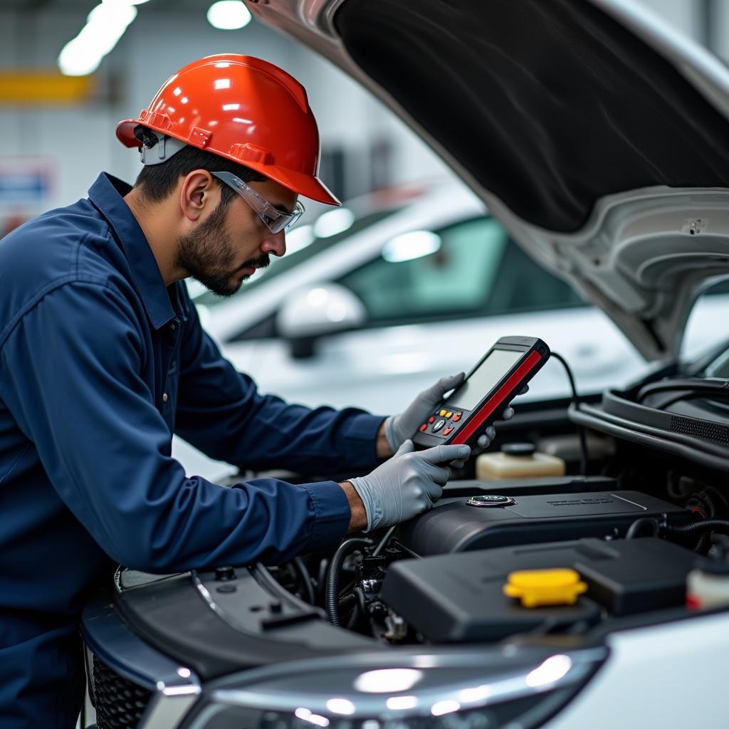 Mechanic Checking Engine in Mughal Sarai