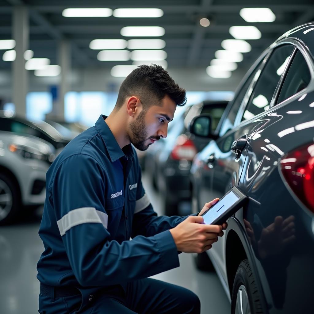 Experienced Technician Working on a Car in a Mumbai Service Centre