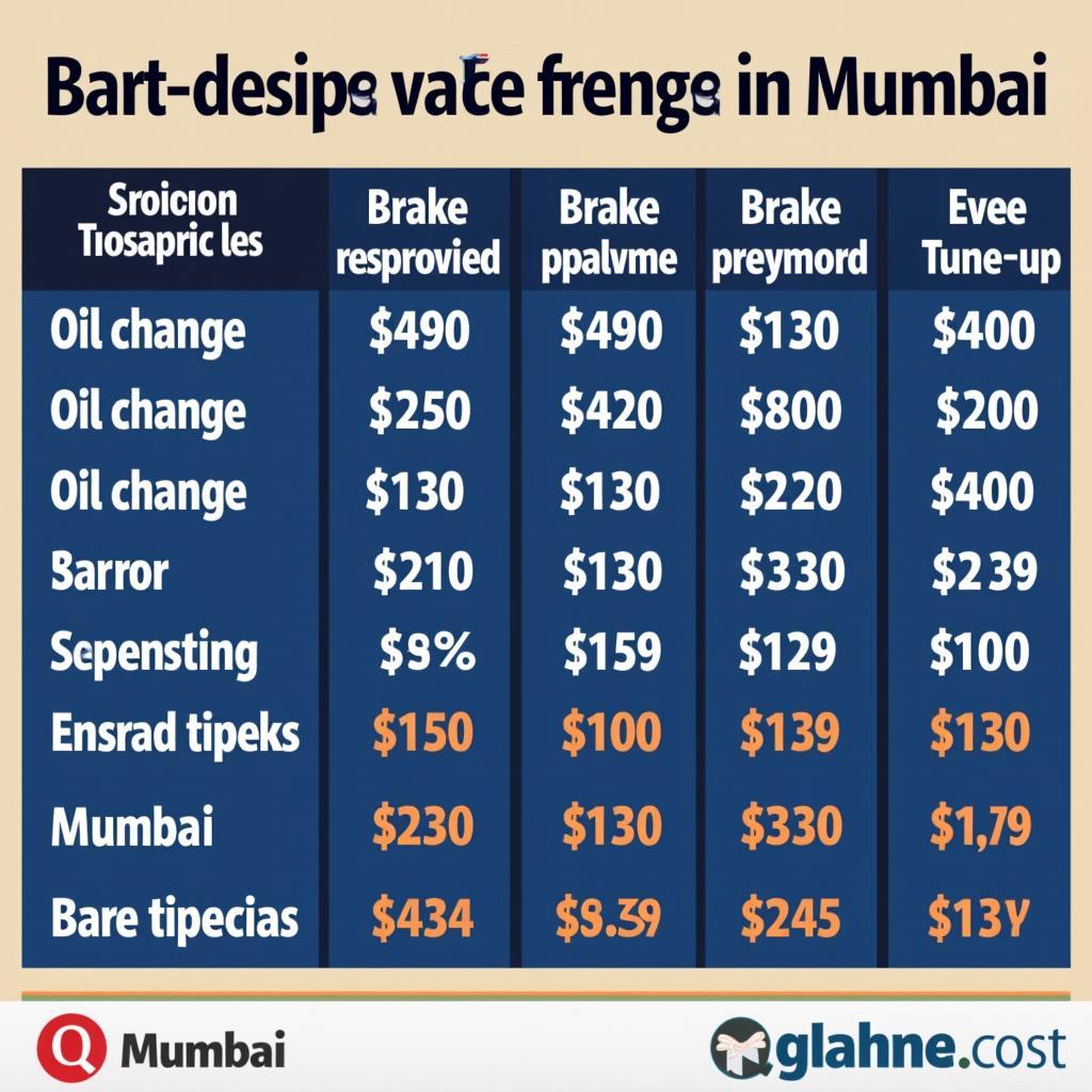 Mumbai Car Service Cost Comparison Chart