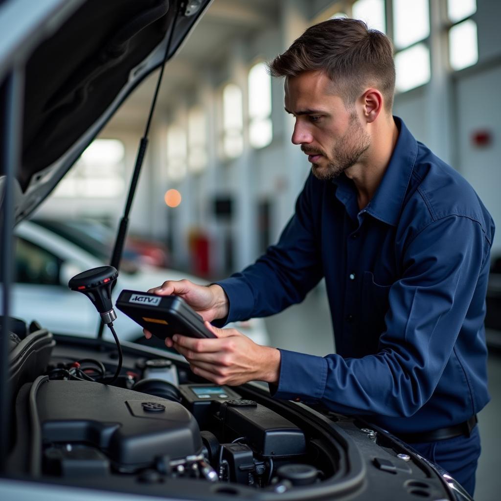 MyTVS Active Car Service Technician Performing Vehicle Inspection