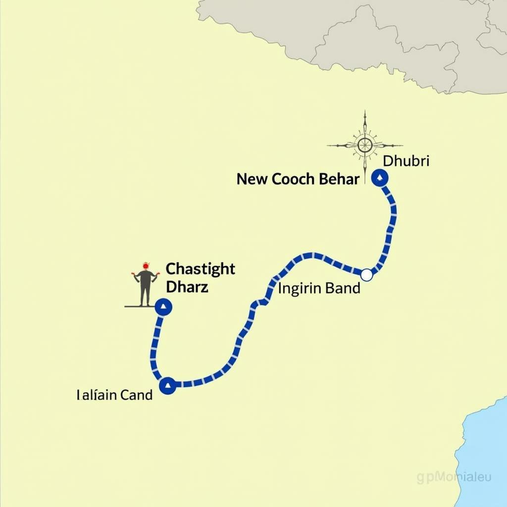 Route Map of Car Service from New Cooch Behar to Dhubri