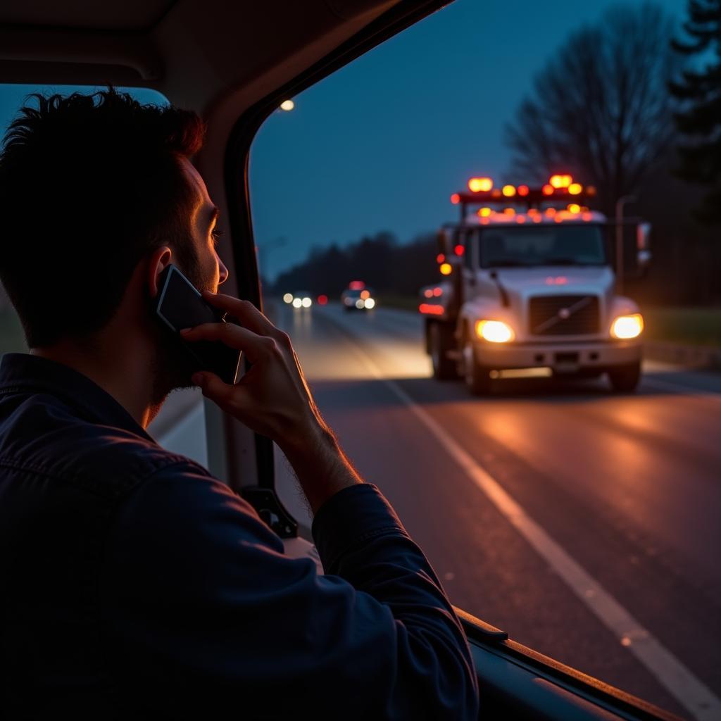 Nighttime Roadside Assistance Scene