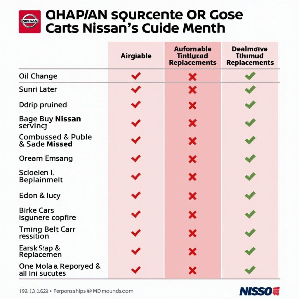 Nissan Car Service Price Comparison Chart