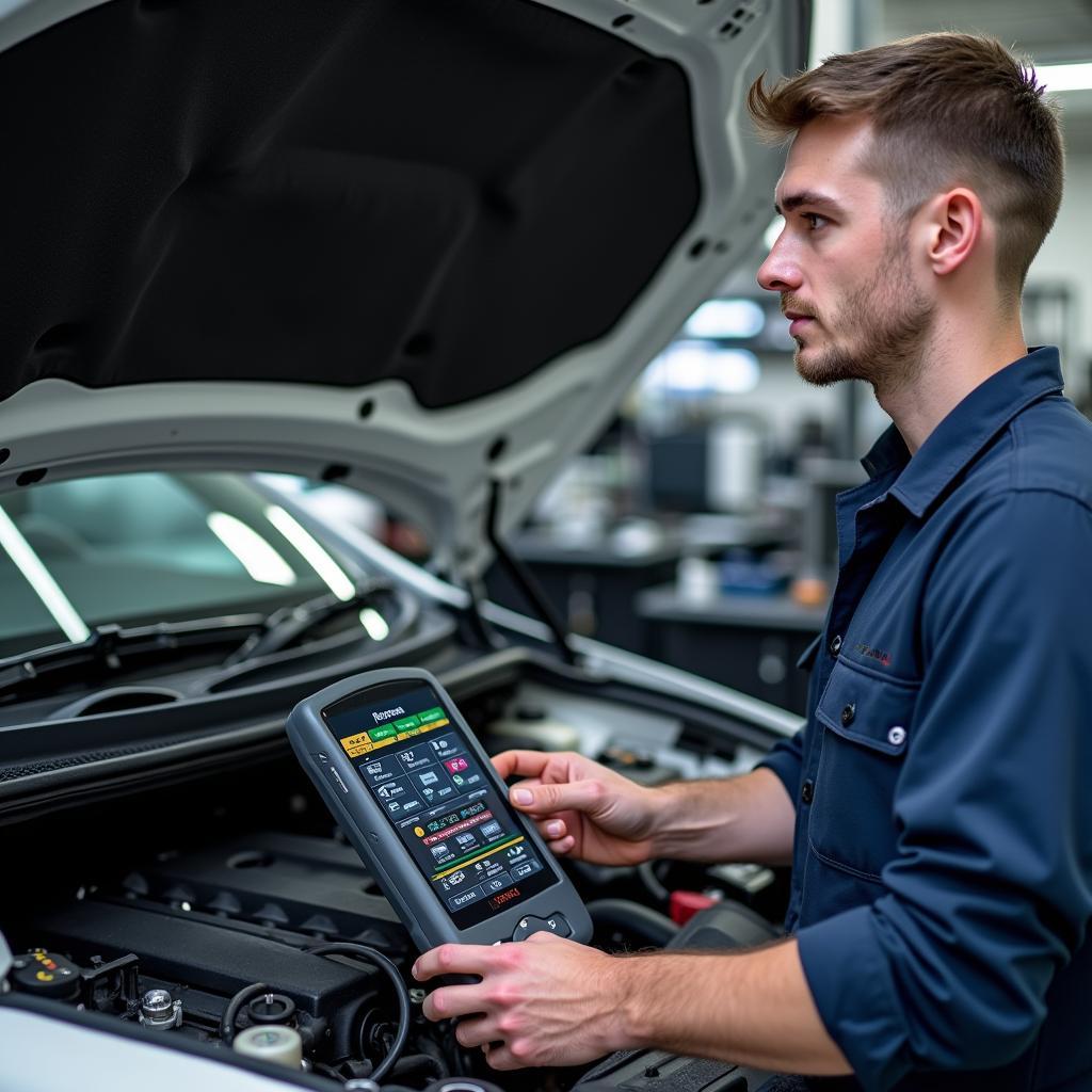 Nissan Technician Performing Engine Diagnostics in Singapore