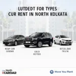 North Kolkata car rental options: Sedan, SUV, and compact car.