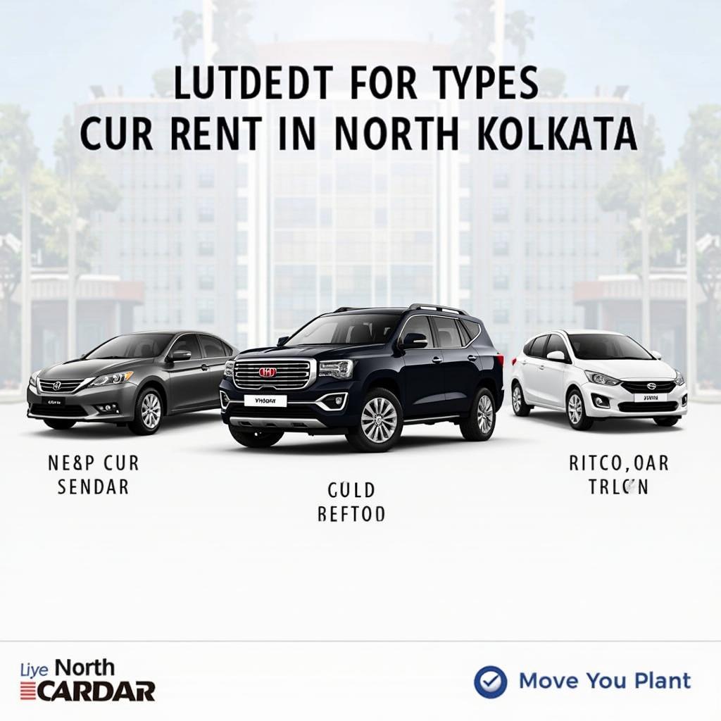 North Kolkata car rental options: Sedan, SUV, and compact car.