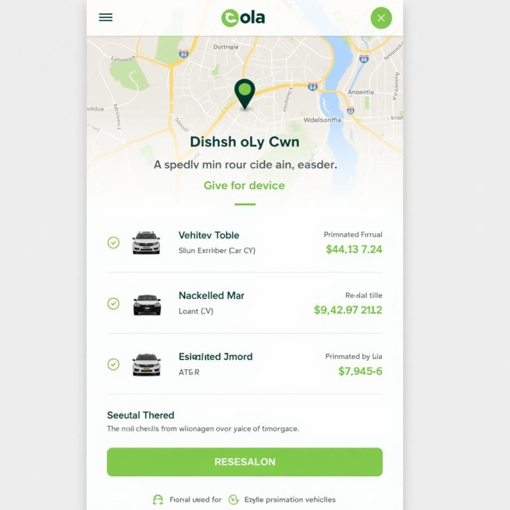 Ola App Booking Interface