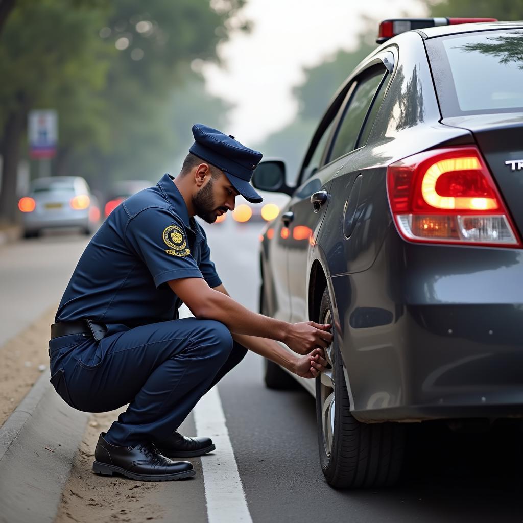 On-road car service technician assisting a stranded driver in Noida