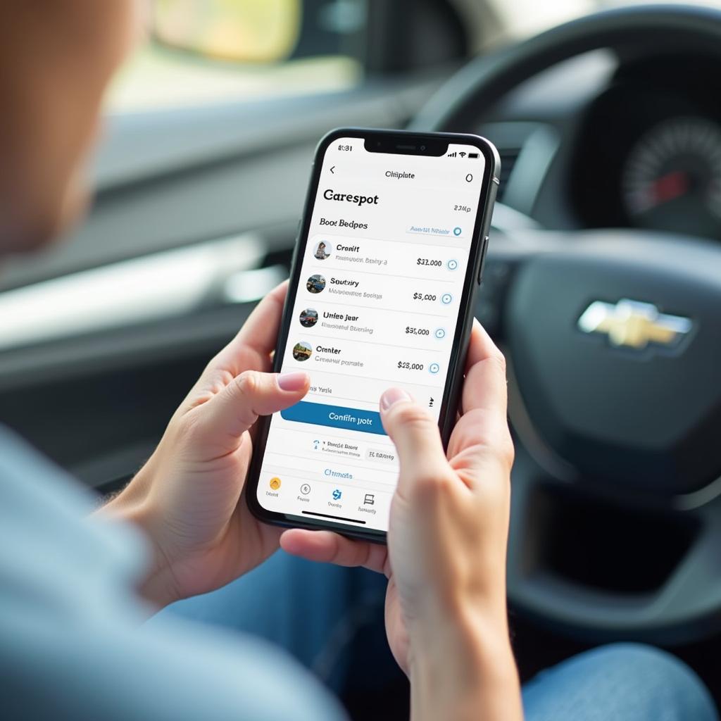 Booking a car through a mobile app for on-the-spot car rental.