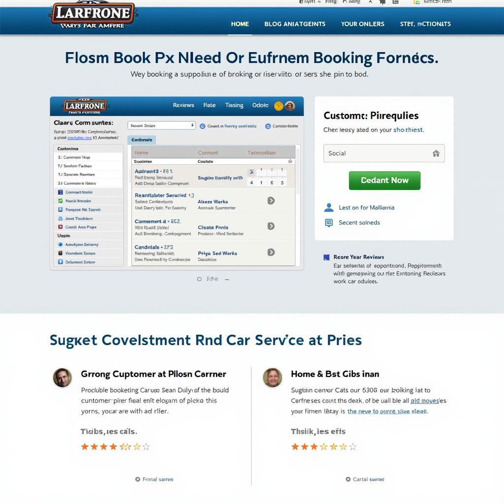 Online booking system and customer testimonials on a car service center website