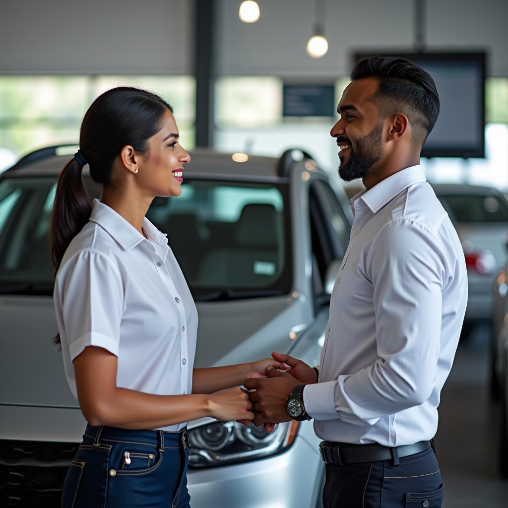 Customer interacting with a car service advisor in Poonamalle.