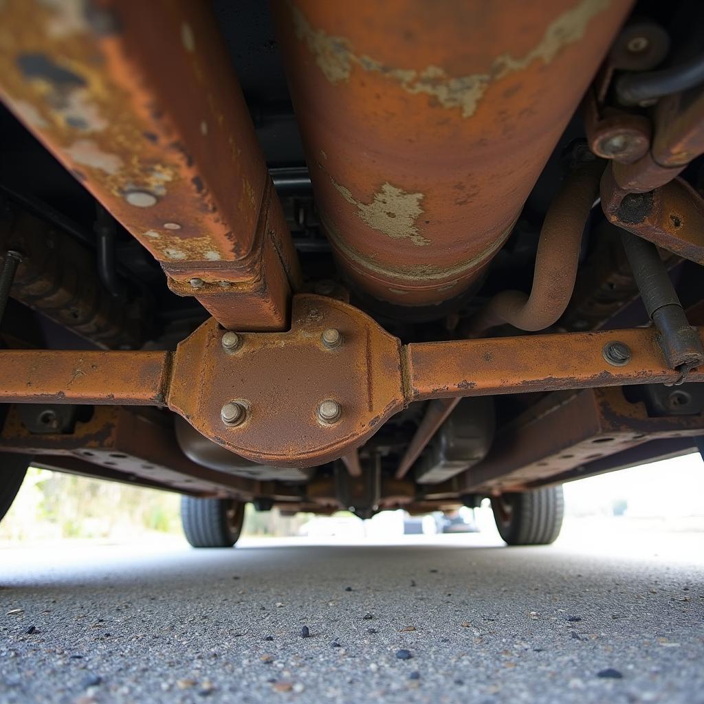 Rusted undercarriage of a car due to lack of maintenance