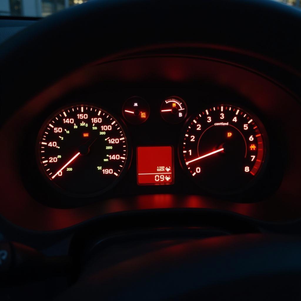 Dashboard warning lights indicating car problems