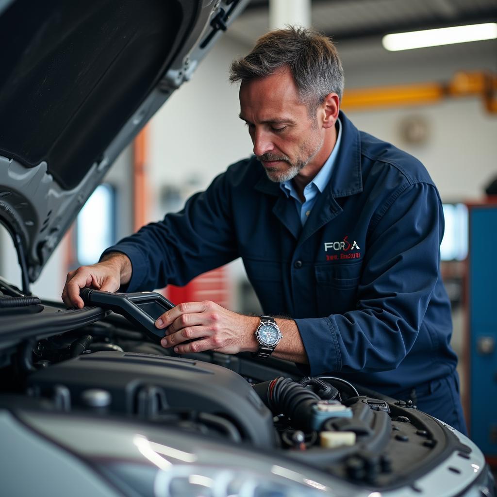 Mechanic inspecting a car in Port Melbourne