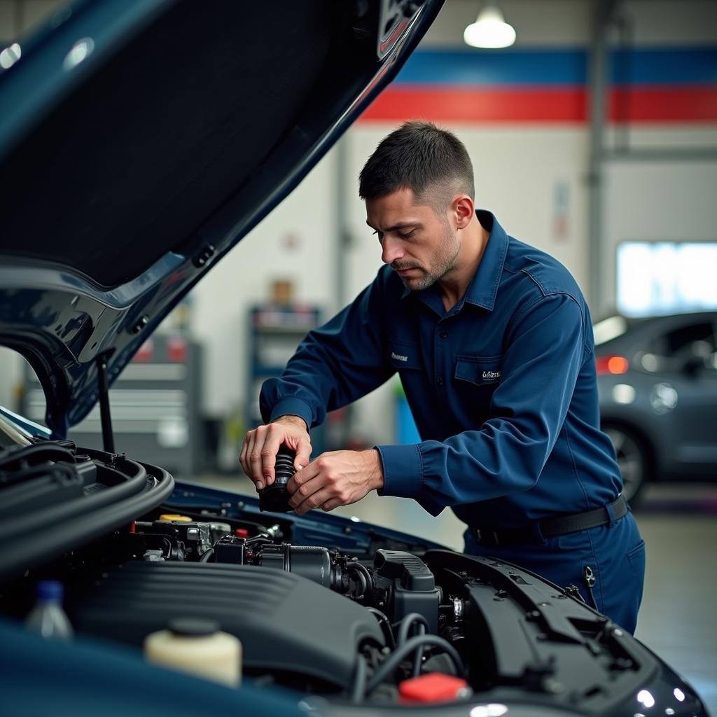 Mechanic Working on a Car Engine in Pratt Car Service