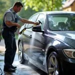 Professional Car Washer Using Waterless Cleaning Products