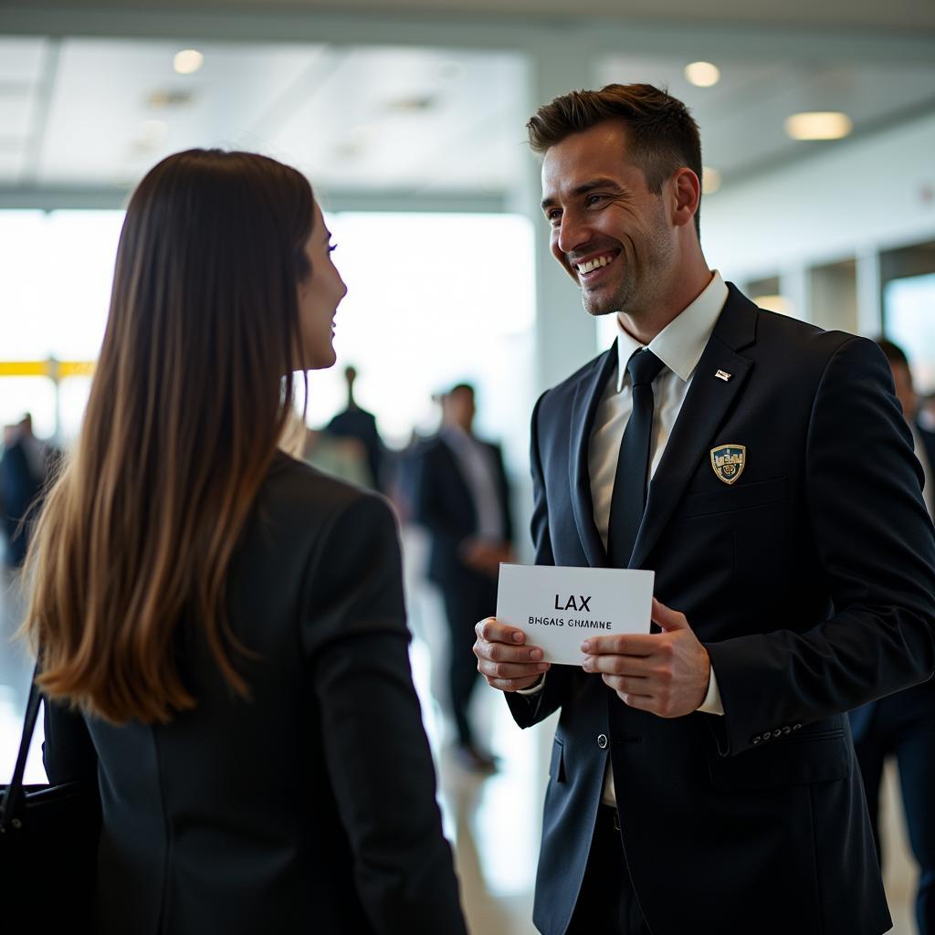 Professional Chauffeur Greeting Passenger at LAX