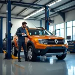 Renault Duster undergoing service at a specialized centre in Jogeshwari